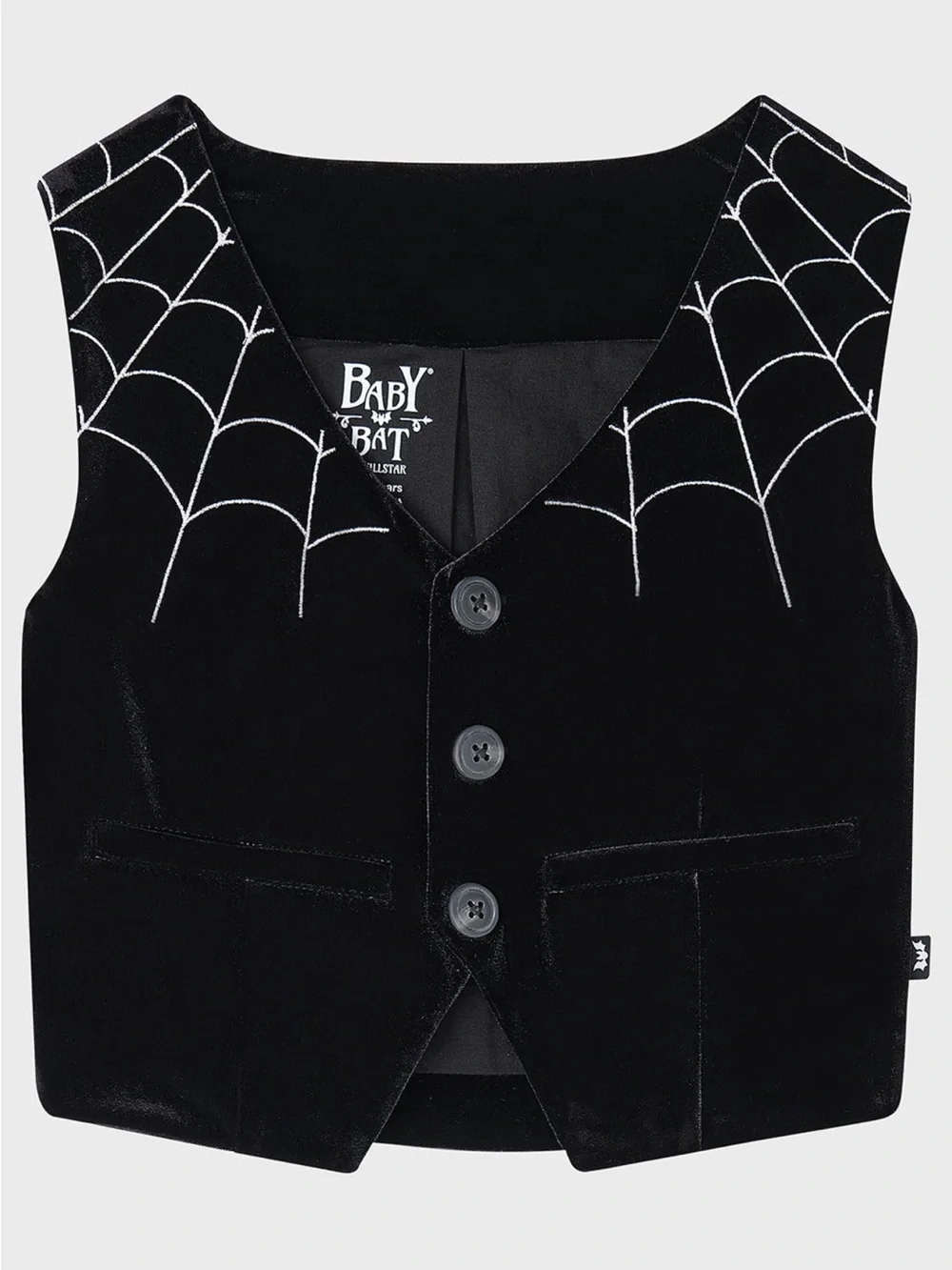 Killstar Black Velvet Kids Outfit White Spiderweb Embroidery
